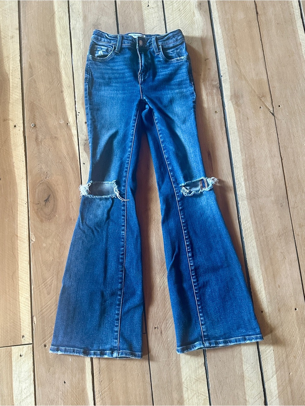 Flying Monkey Dark Blue Distressed Flare Jeans